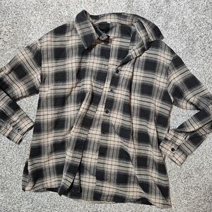 SHEIN Black and Tan Plaid Button Down Shirt